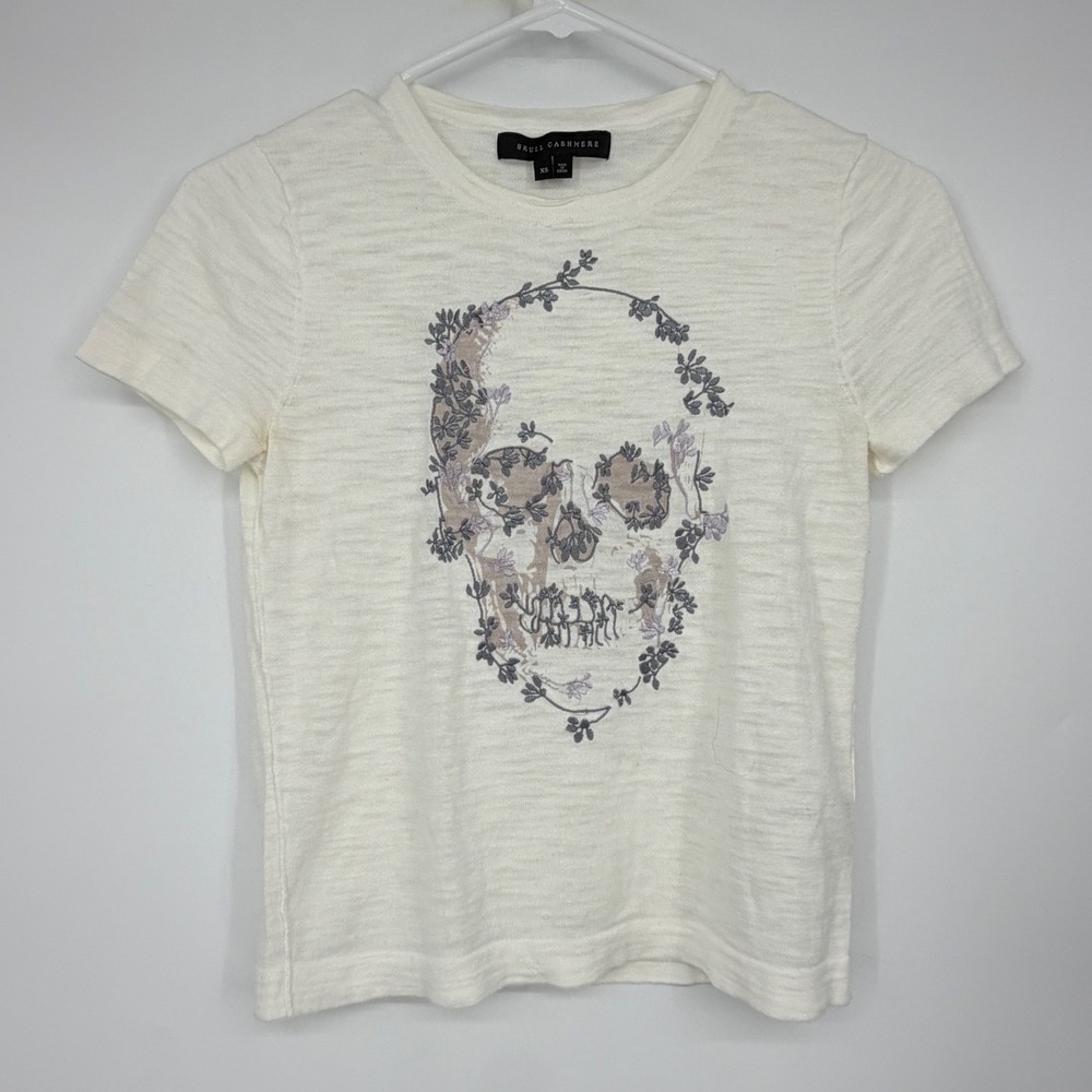 Skull Cashmere Womens XS White Floral Skull Graphic Cotton T-Shirt 92811